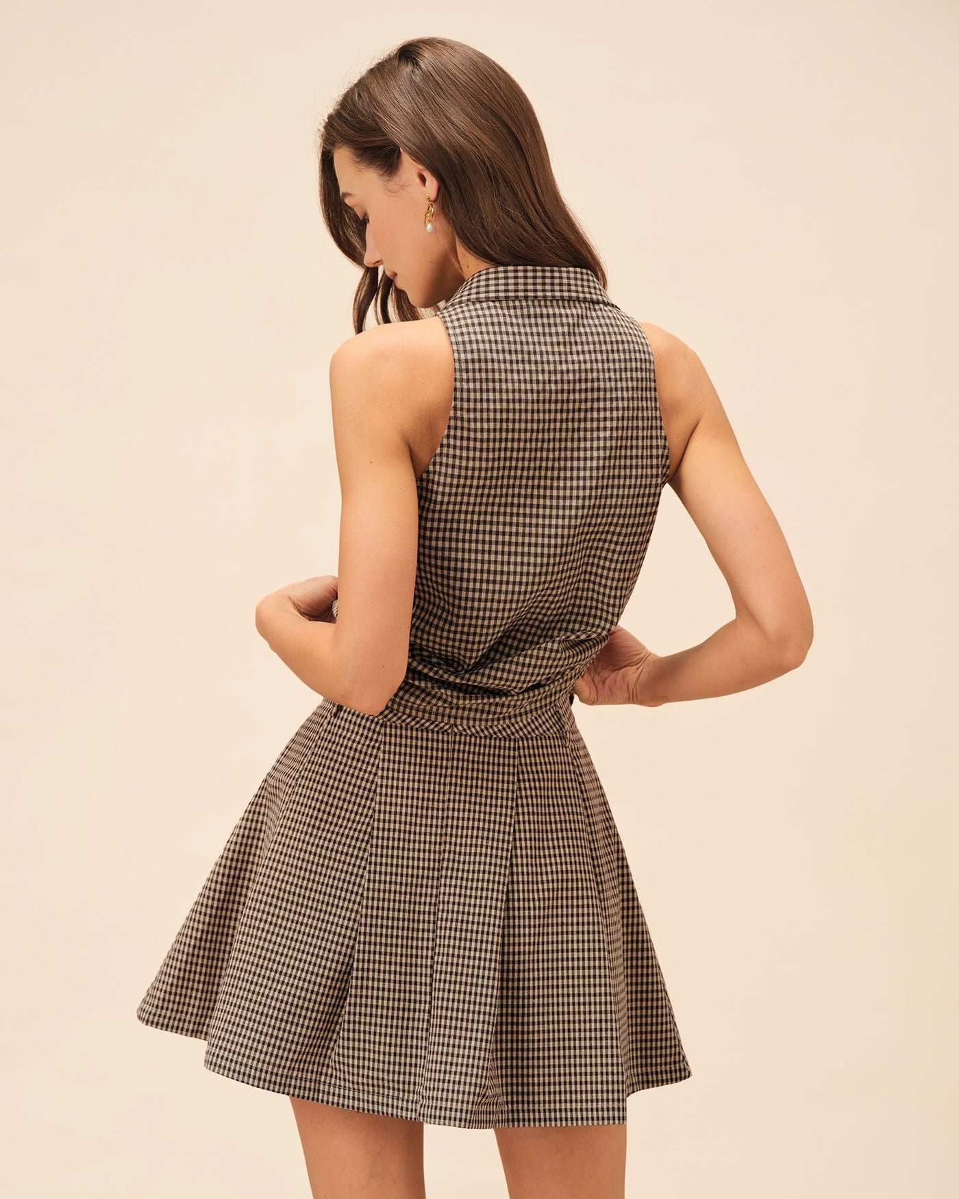 Brown Plaid Ruched Skirt