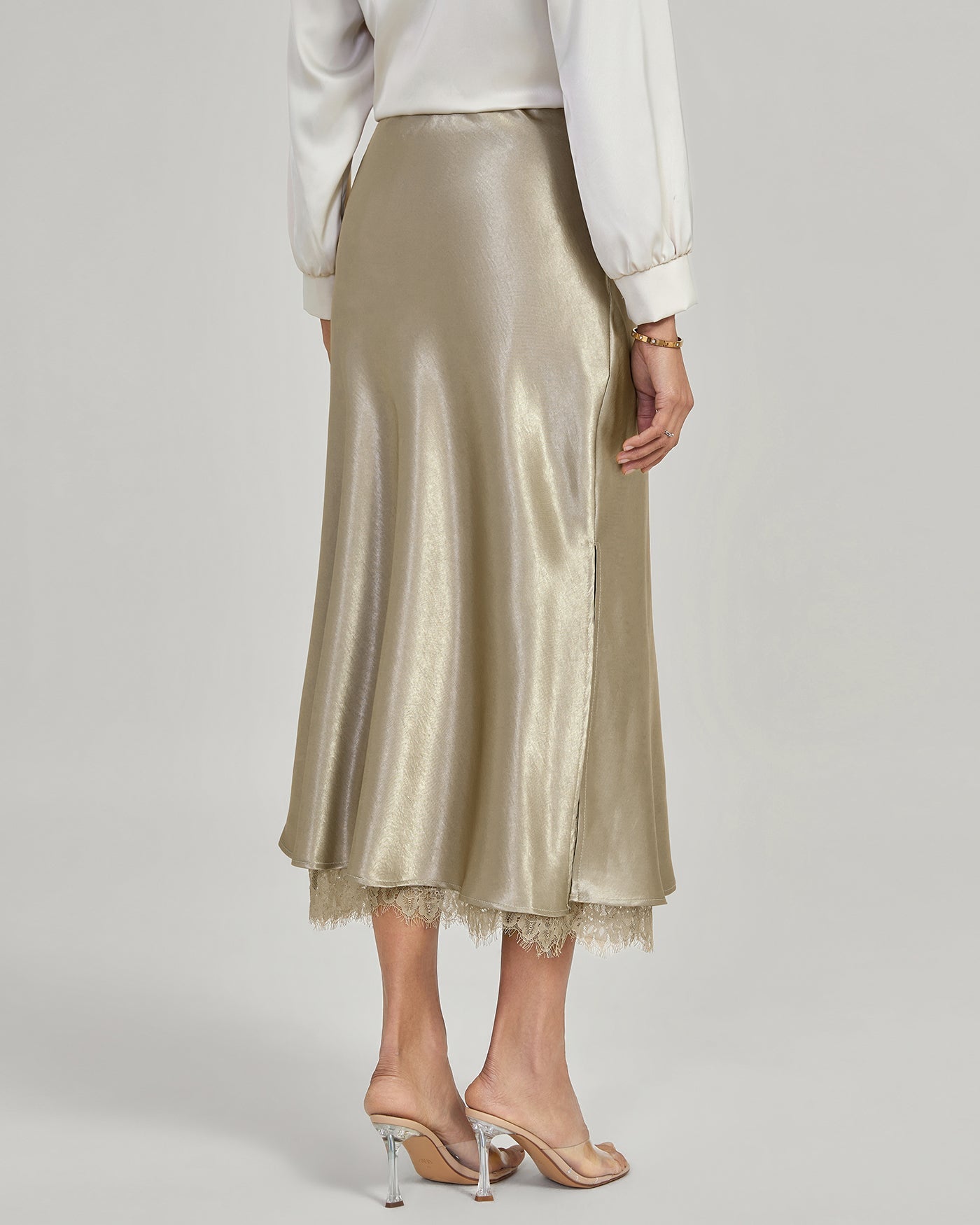 Apricot Elastic Waist Midi Skirt