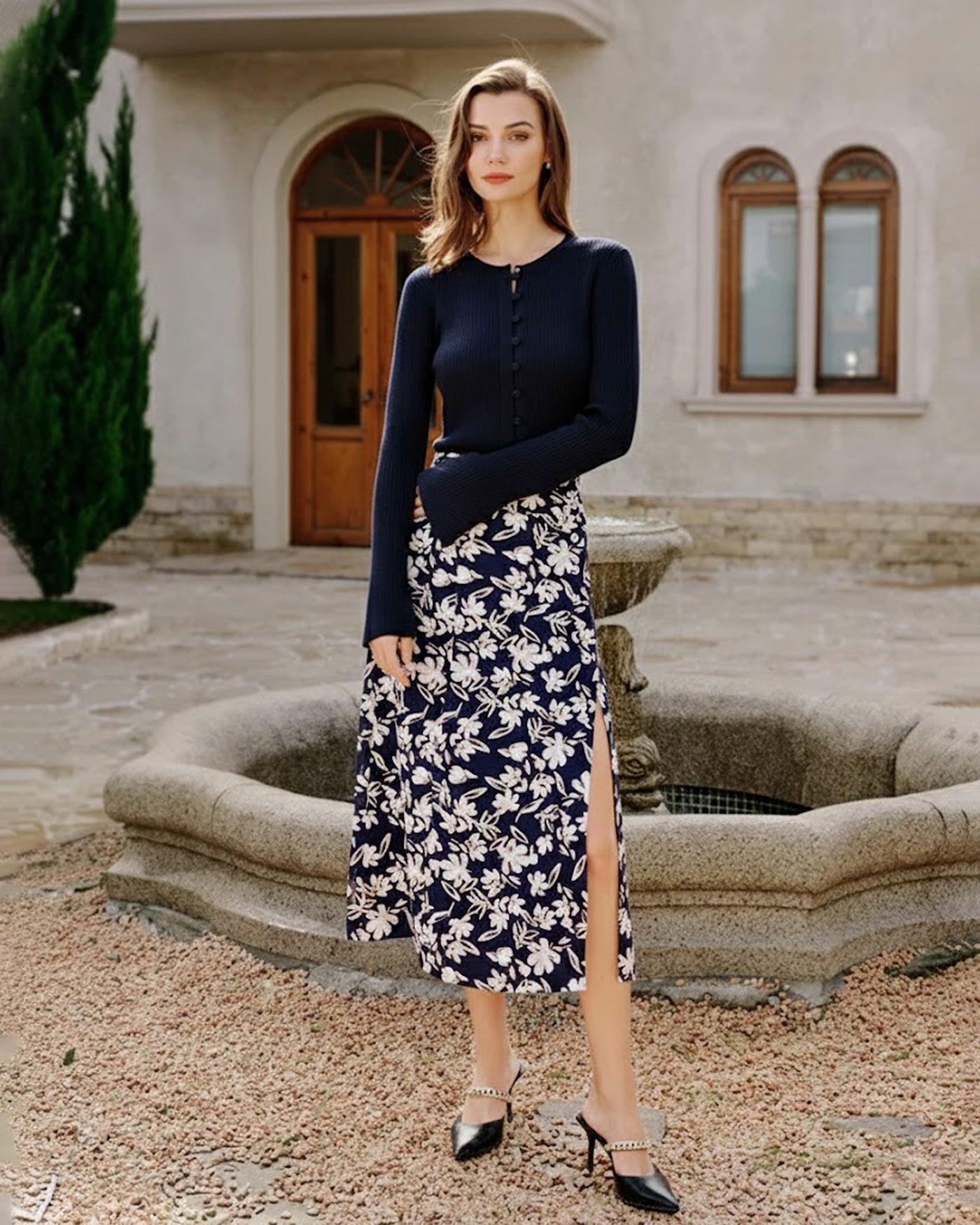 Floral Slit Midi Skirt
