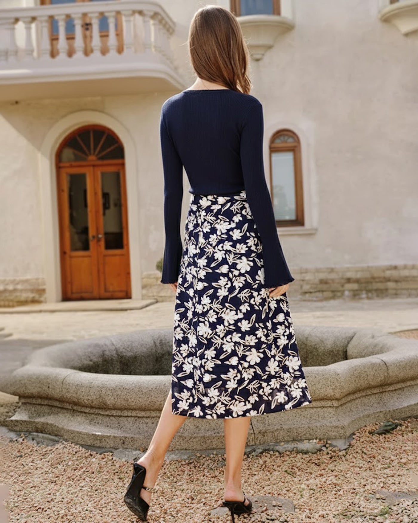 Floral Slit Midi Skirt