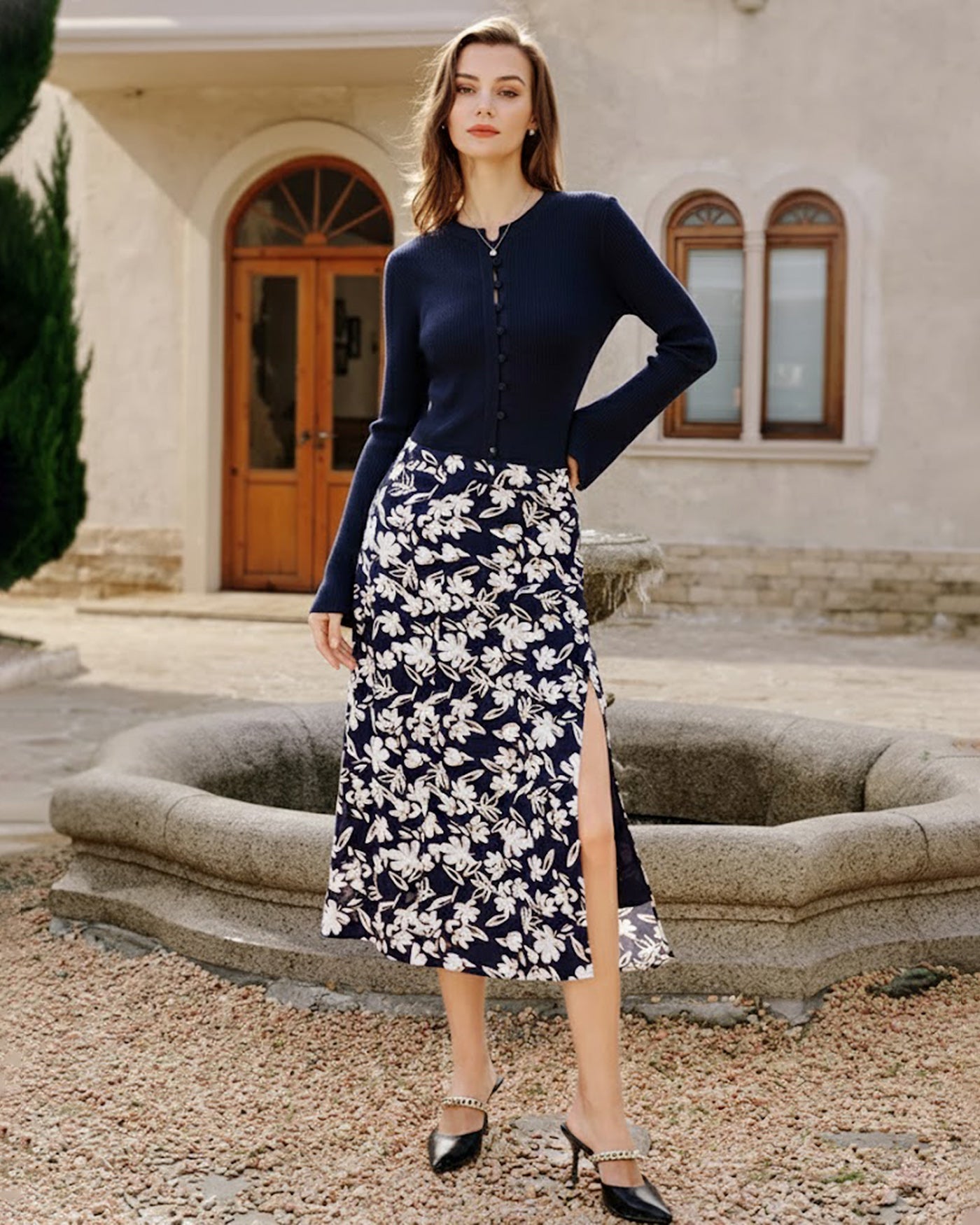 Floral Slit Midi Skirt