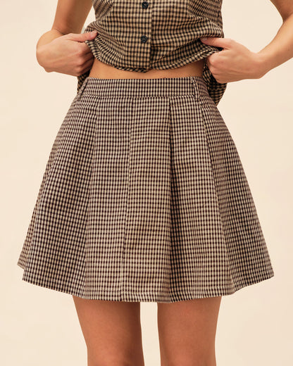Brown Plaid Ruched Skirt