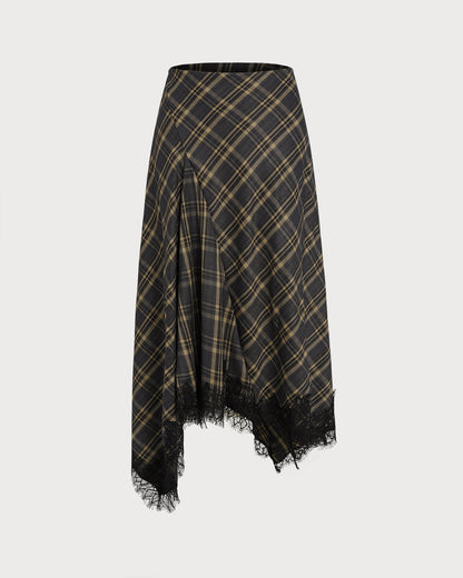 Brown Plaid A-Line Midi Skirt