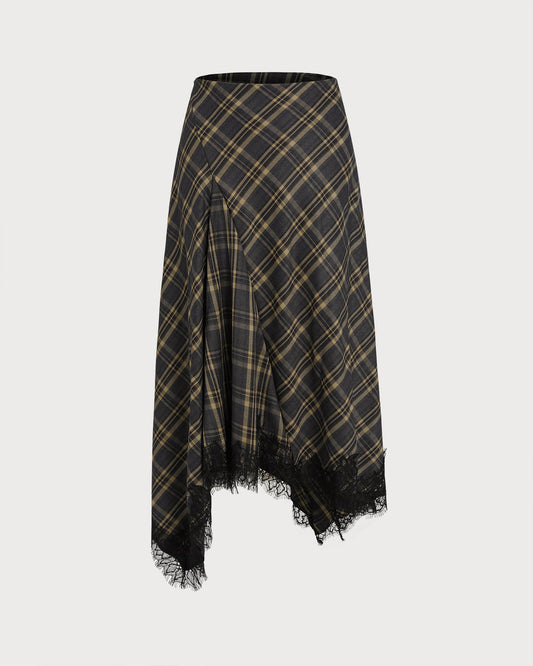 Brown Plaid A-Line Midi Skirt