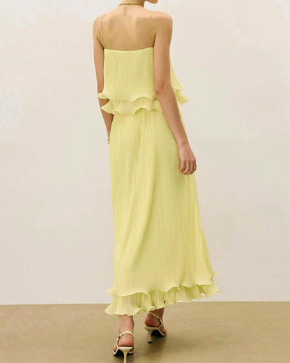 Yellow Flared Skirt Two-Piece Set