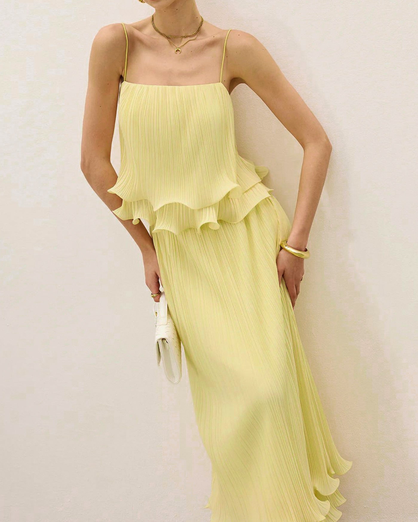 Yellow Flared Skirt Two-Piece Set