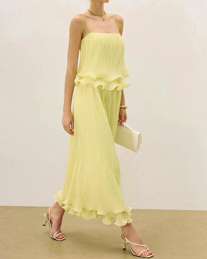 Yellow Flared Skirt Two-Piece Set