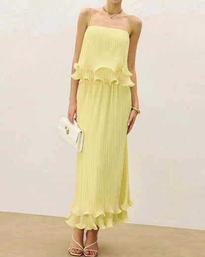 Yellow Flared Skirt Two-Piece Set