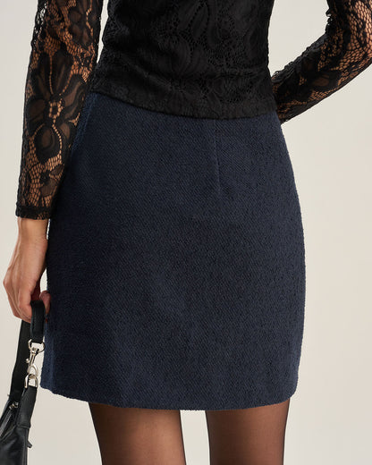 Blue A-Line Button Mini Skirt