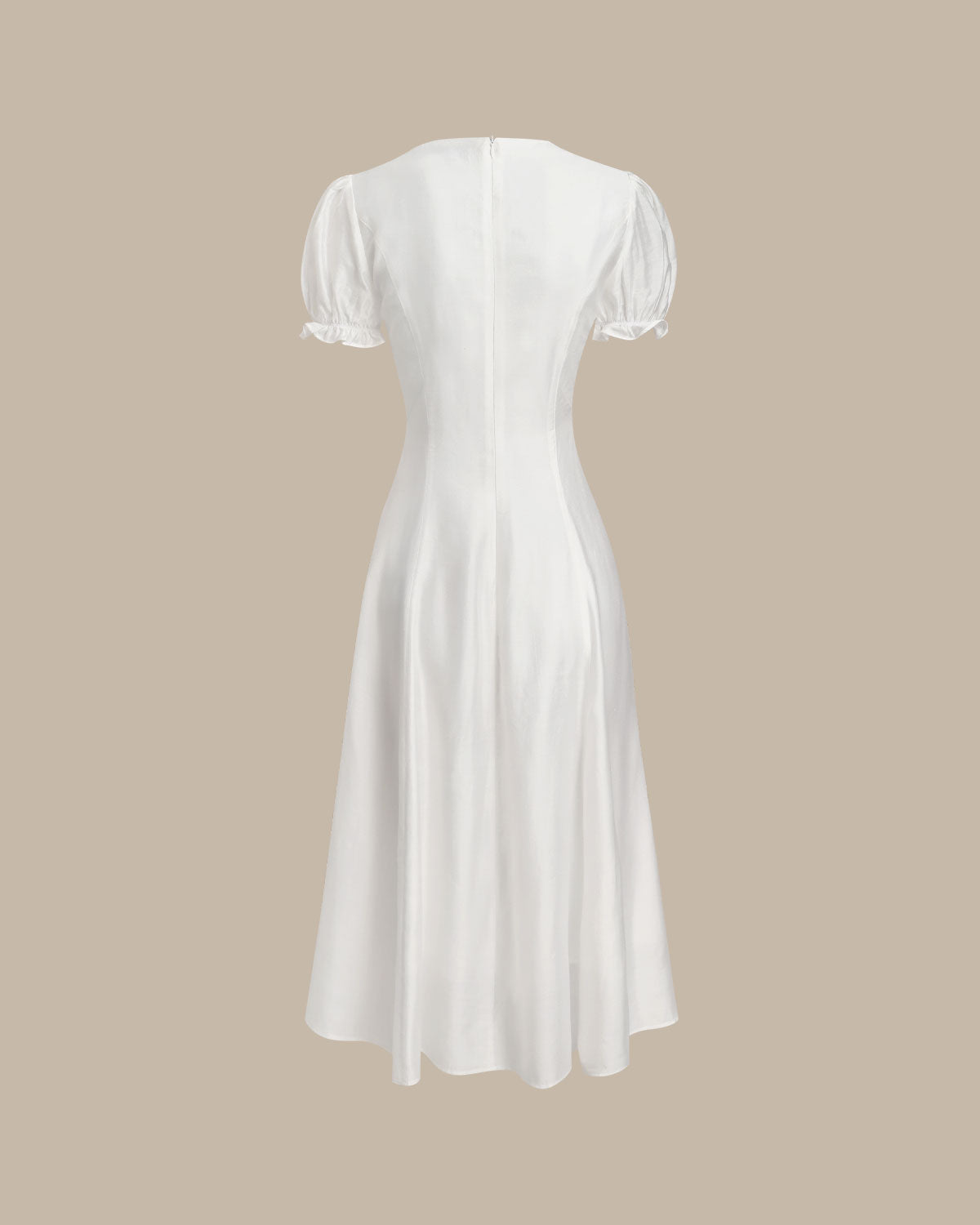 White Puffed Sleeve V Neck Midi Dress